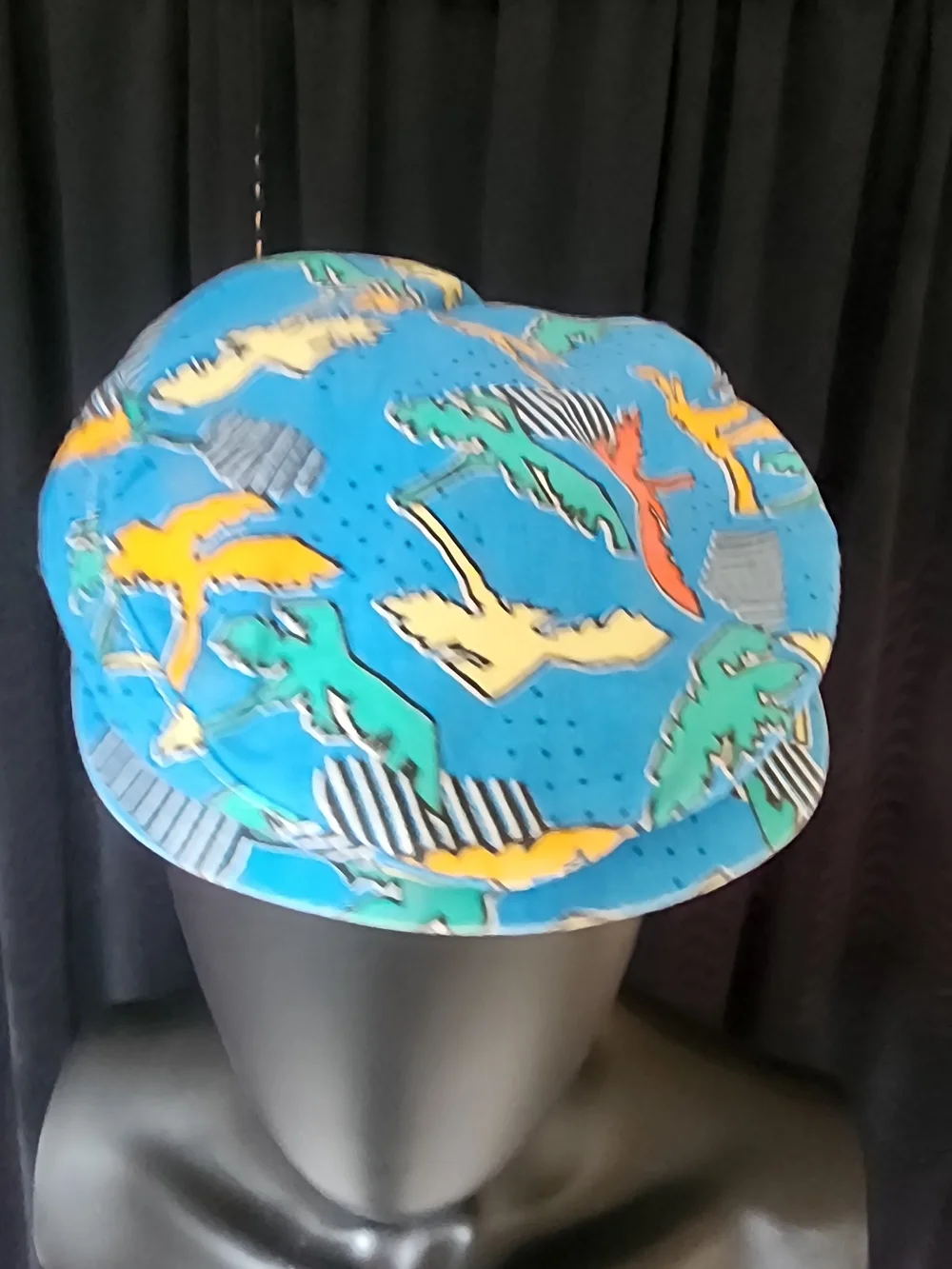 Vintage Tropical Novelty Print Newsboy Cap Blue Island Hat - Picture 5 of 7